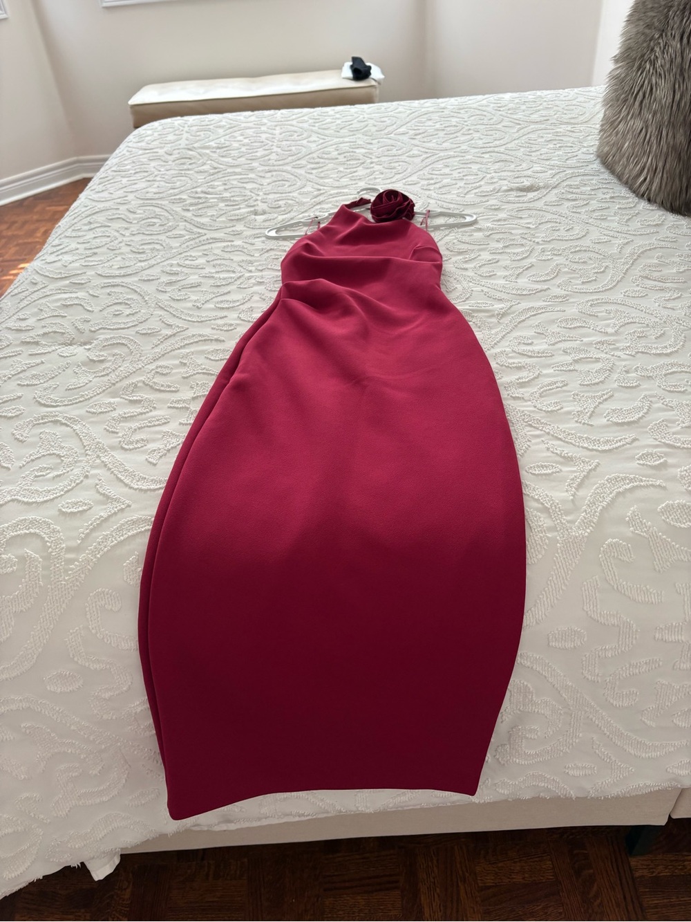Aritzia Rose-Red Sleeveless Midi Dress with Neck Rosette